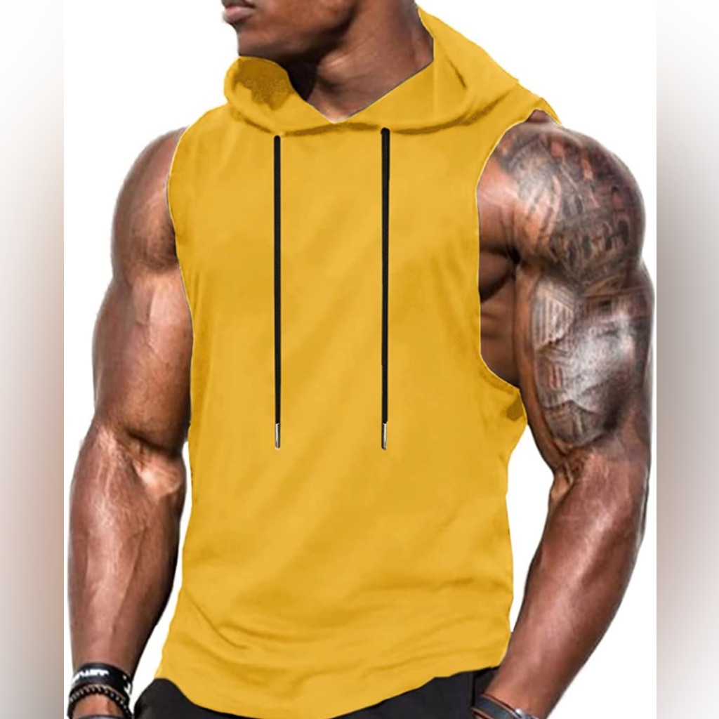 Brand New Mens Sleeveless Mustard Colored Gym Shirt